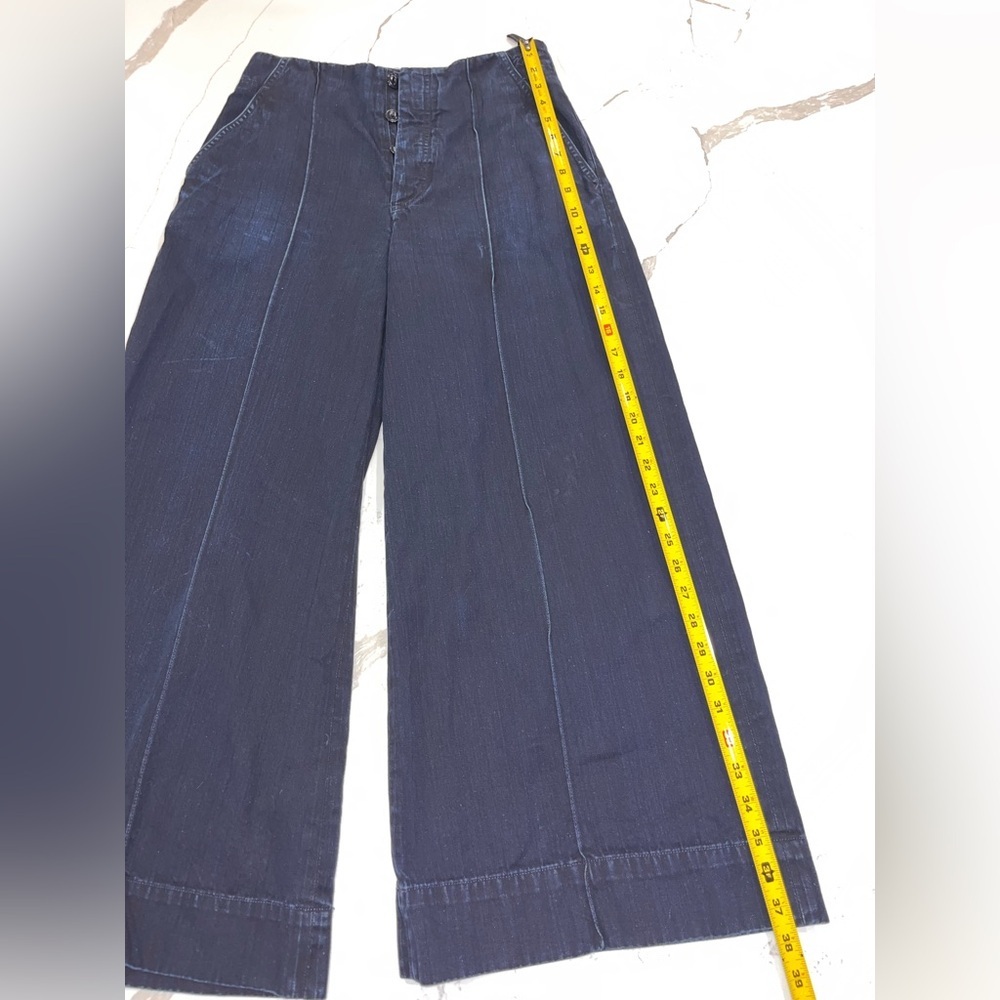 Trendy Goldsign Karla Women Denim Moari Dark Wash High Rise Wide Leg Jeans Sz 27 - Picture 7 of 12
